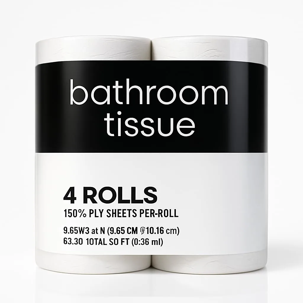 Toilet Paper, 4 Rolls with 150 2-Ply Sheets Each, Bathroom Tissue for Home, Office, Travel, Guest Spaces, Restrooms, and Everyday Household Use