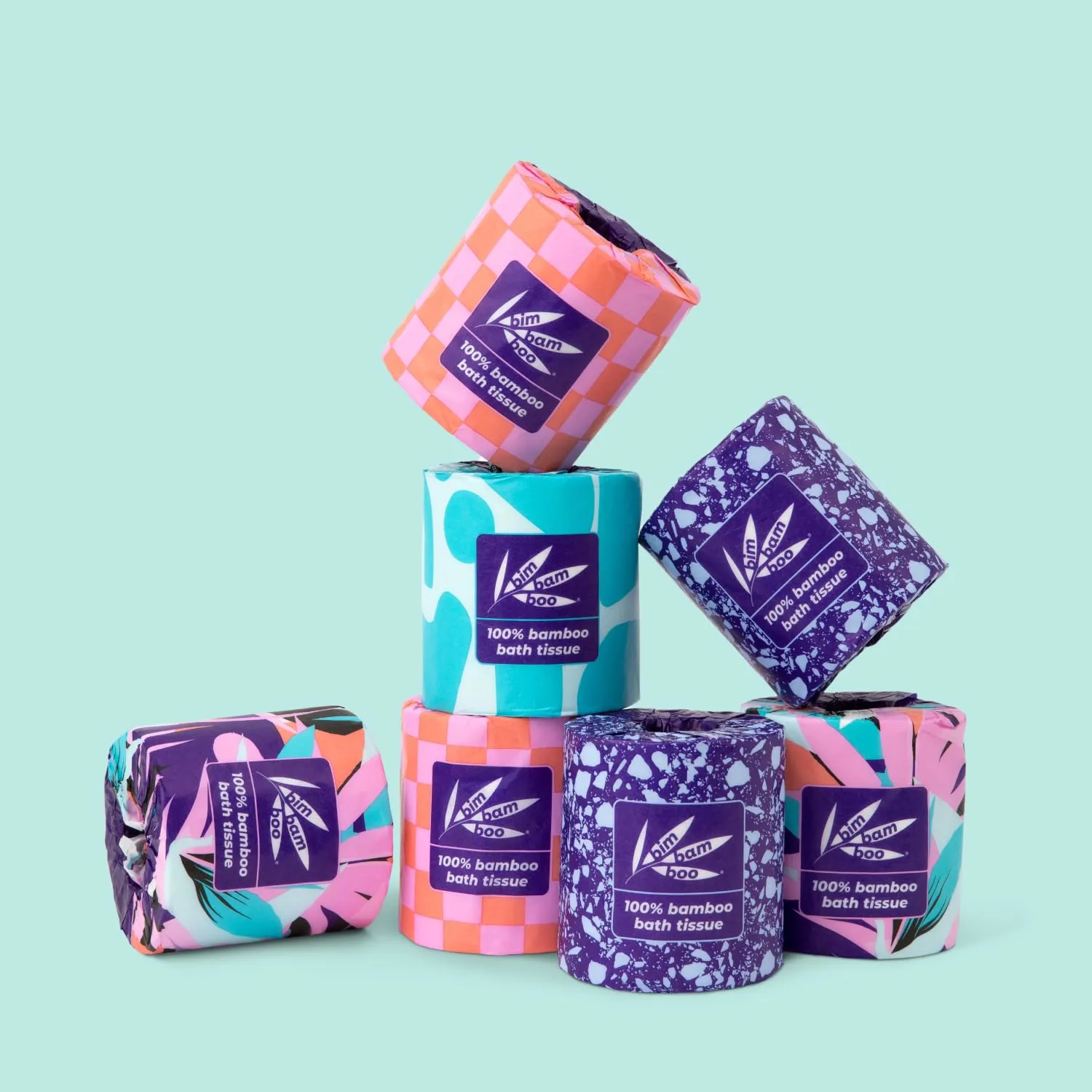 Bim Bam Boo Bamboo Toilet Paper 2 Ply - Sustainable Toilet Tissue - 8 Double Rolls, 320 Sheets Per Roll - Septic Safe - Plastic Free