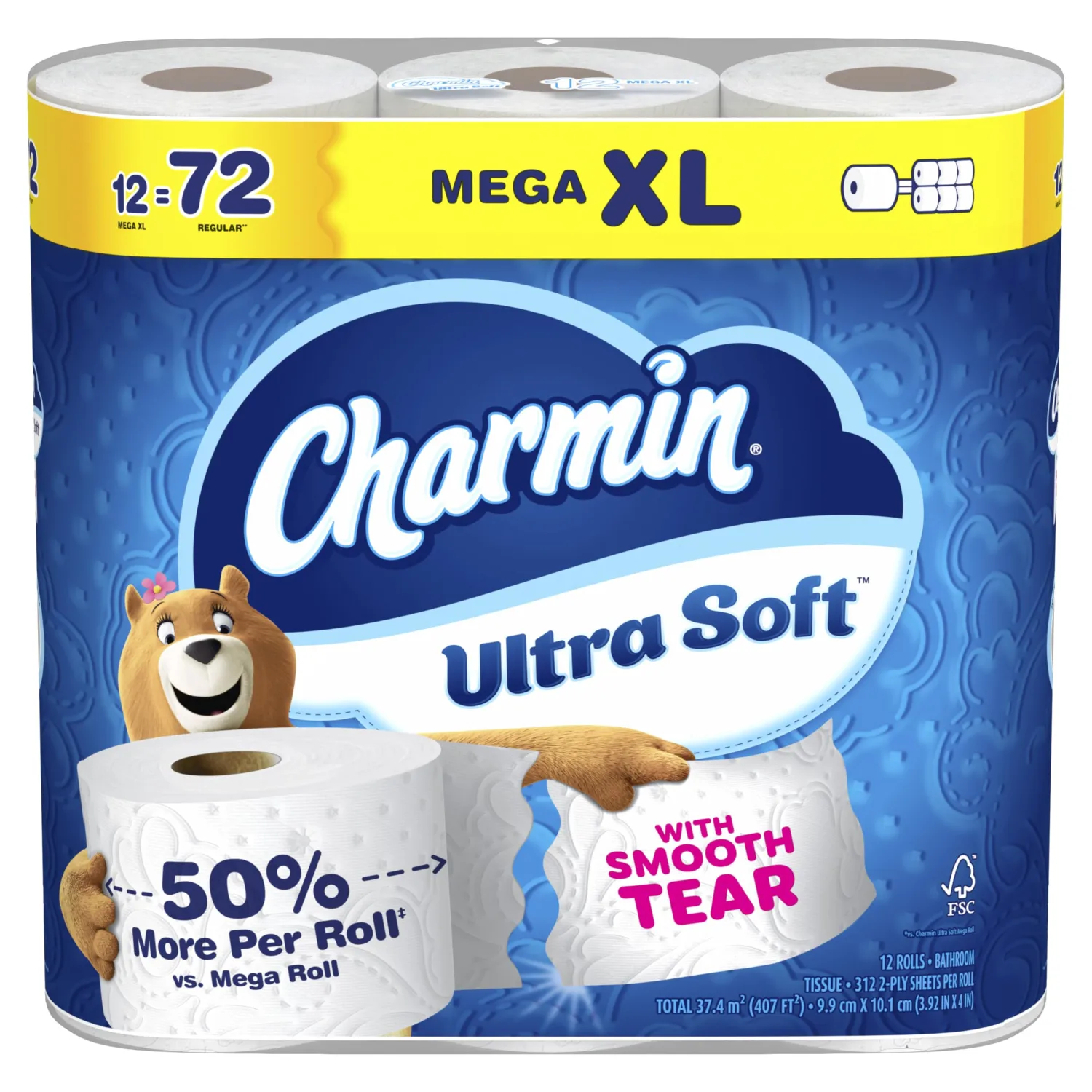 Charmin Ultra Soft Toilet Paper, 12 Mega XL Rolls = 72 Regular Rolls