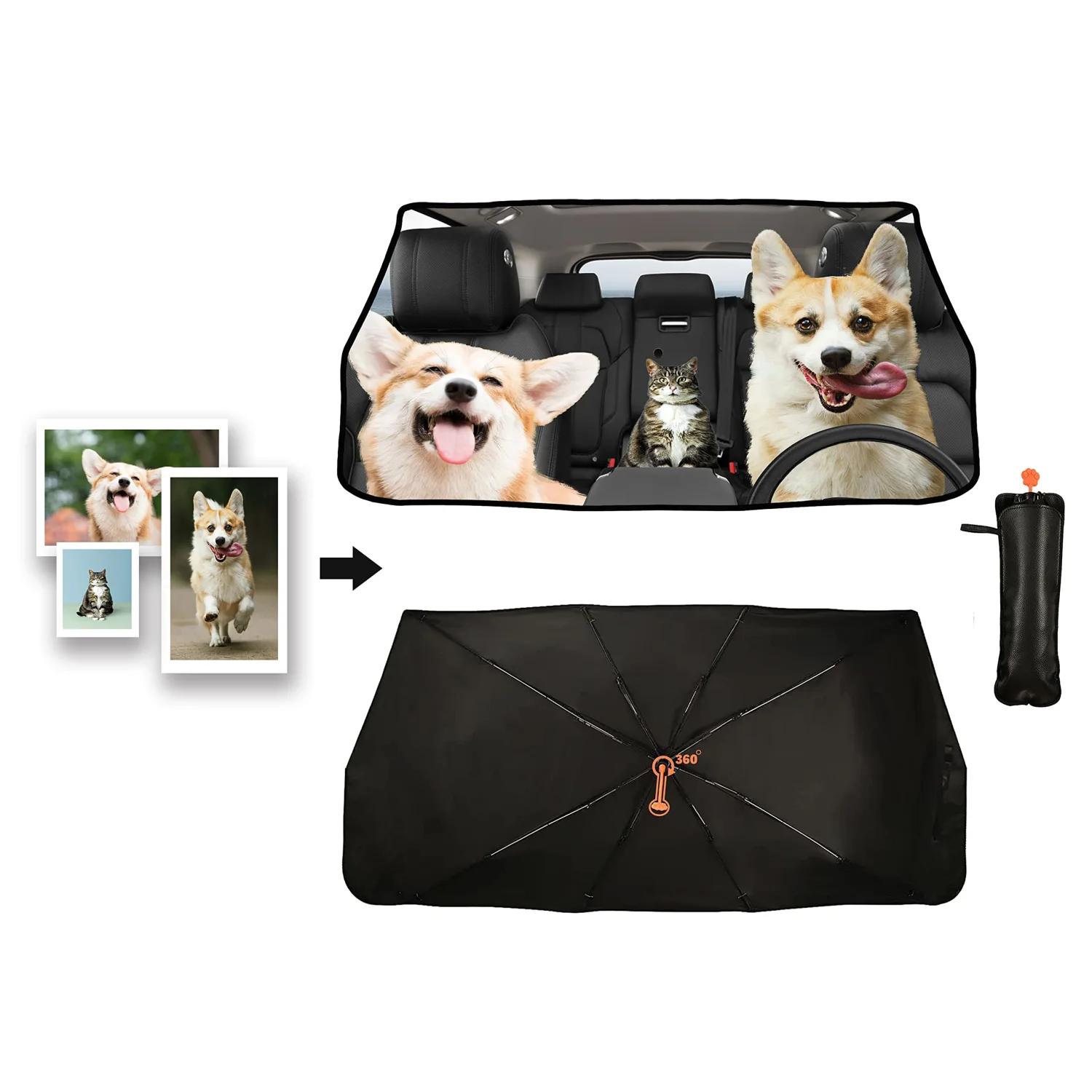 Socira Pet Dog Cat Custom Windshield Sun Shade Umbrella Foldable Personalized Car Visor Umbrella Customized Sun Shade Cover Sunshade Front Window Cover Car Accessories 57" X 30"