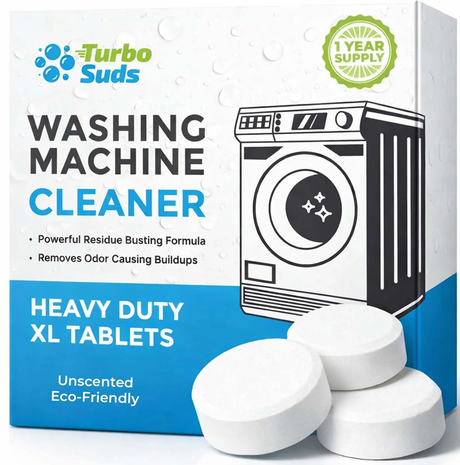 Washing Machine Cleaner XL Tablets – Heavy-Duty Descaler for HE, Front & Top Load Washers – Helps Remove Odors, Residue & Build-Up, 12 Pack (1 Year Supply)