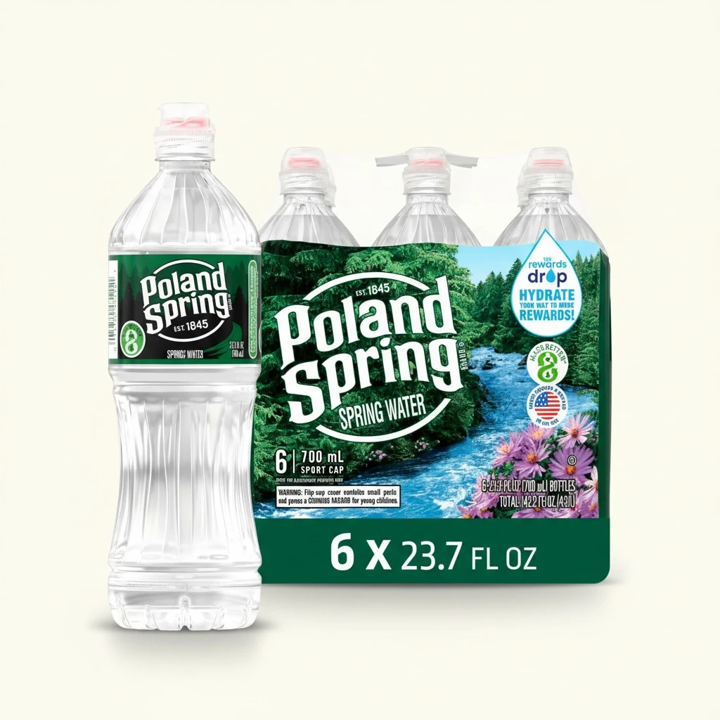 Poland Spring Maine Spring Water Bottles with Sport Flip Cap, 6-Pack - Still Bottled Water with Naturally Occurring Minerals for Taste - 23.7 Fl Oz Bottles