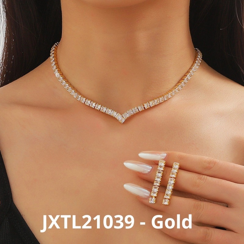 Full Diamond Zircon Necklace Earrings Simple Set