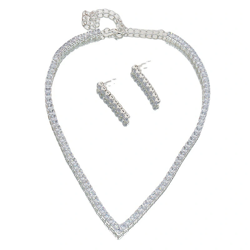 Full Diamond Zircon Necklace Earrings Simple Set