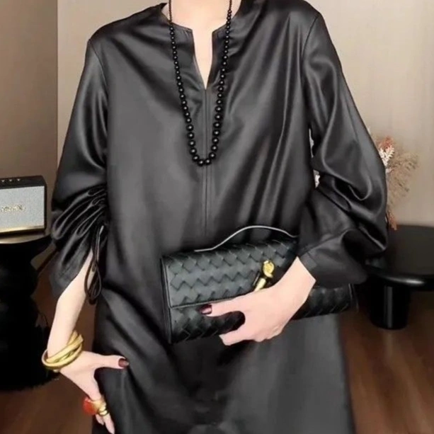 Spring And Autumn New Season Elegant Loose Slim Solid Color Dress