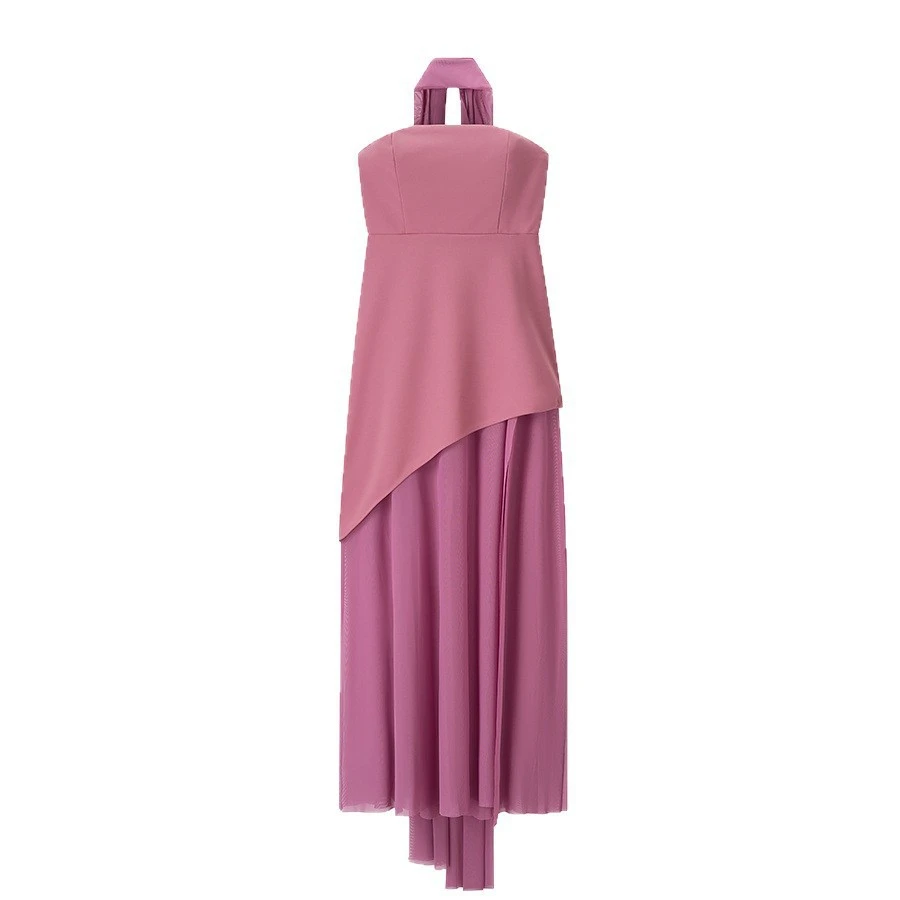 Minimalist Strapless Tulle Patch Hem Dress