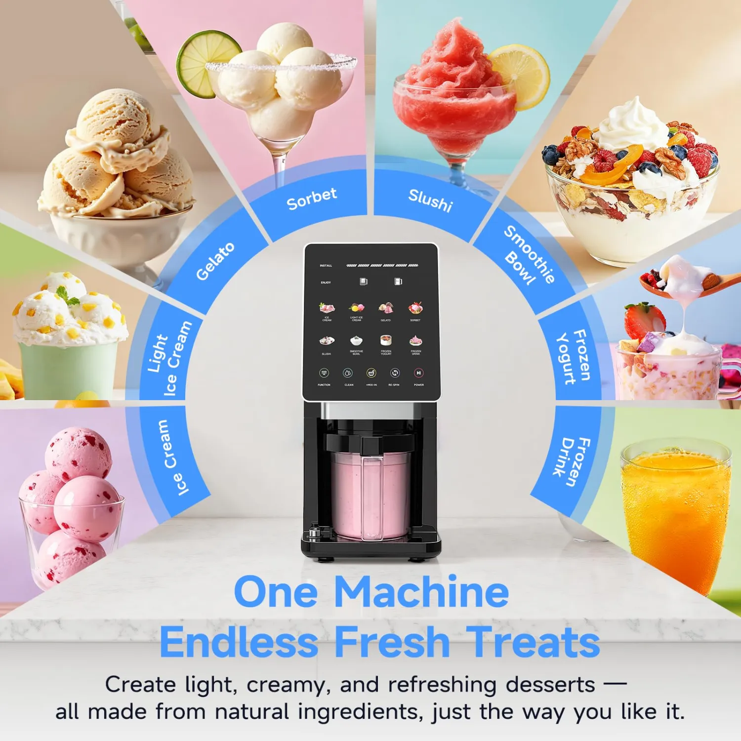 Ice Cream Maker,10-in-1 Frozen Treat Maker for Ice Cream,Gelato,Sorbet,Slushie,Frozen Yogurt and More,Compact Size,Perfect for Family,Kids,Party,Includes 1 Pint Container with Lid,Black