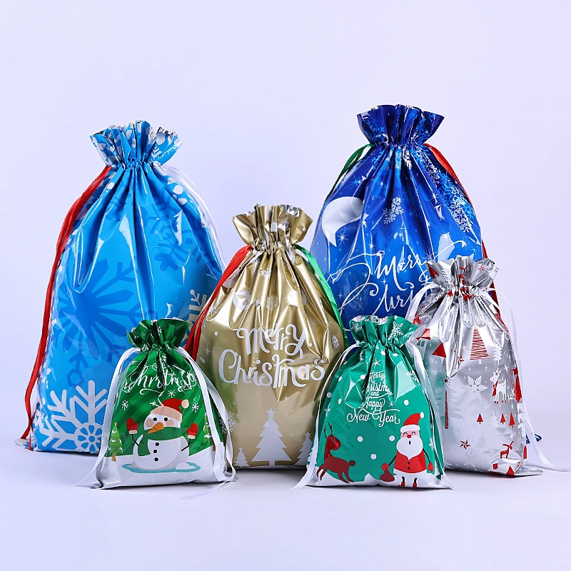 New 3D Drawstring Christmas Party Aluminum Foil Candy New Year Creative Gift Packaging Bag