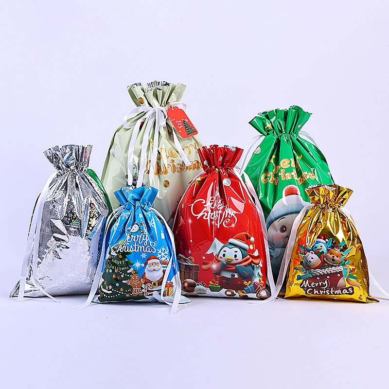New 3D Drawstring Christmas Party Aluminum Foil Candy New Year Creative Gift Packaging Bag