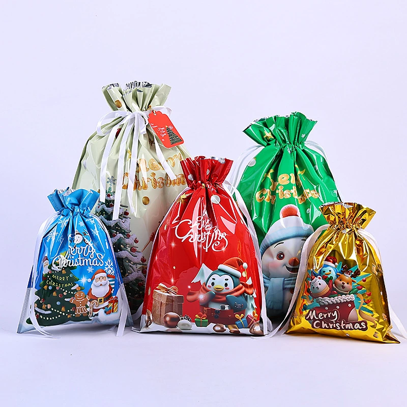 New 3D Drawstring Christmas Party Aluminum Foil Candy New Year Creative Gift Packaging Bag