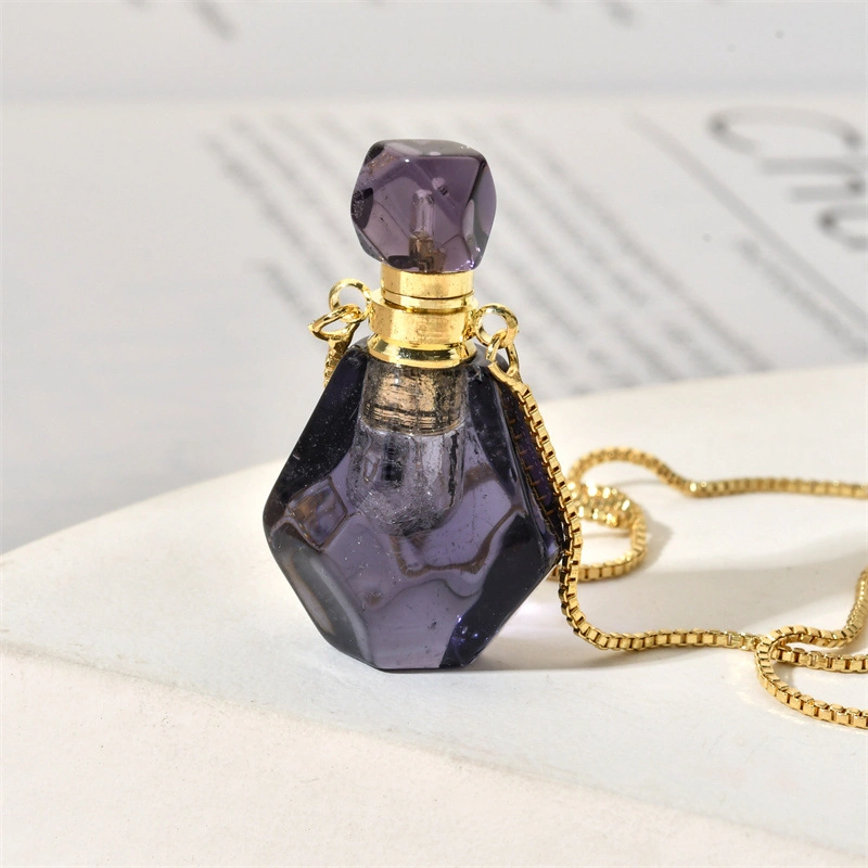Semi-precious Amethyst Rose Quartz Perfume Bottle Pendant Necklace For Women