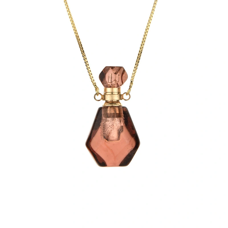 Semi-precious Amethyst Rose Quartz Perfume Bottle Pendant Necklace For Women