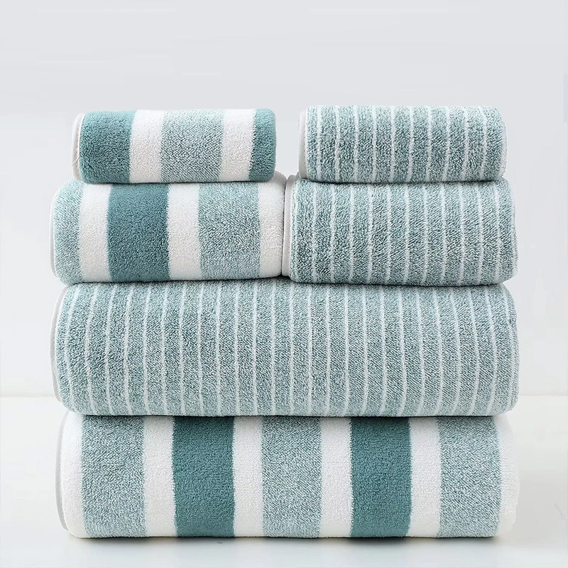 Wide And Narrow Striped Towel Set Coral Fleece Bath Towel