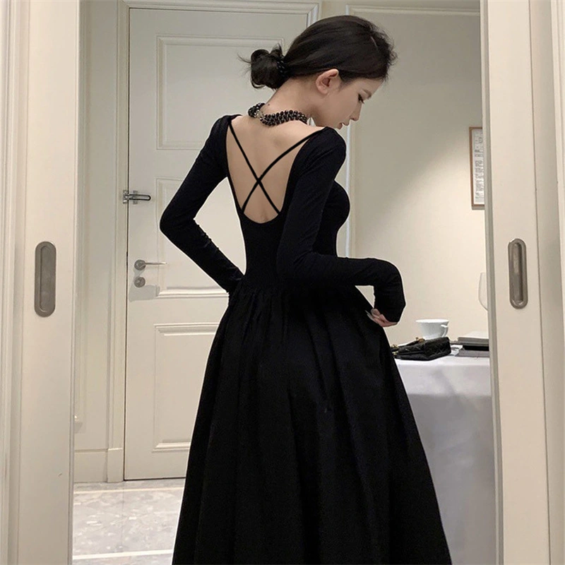 Backless Cross-strap Slim-fit Long Dress For Women
