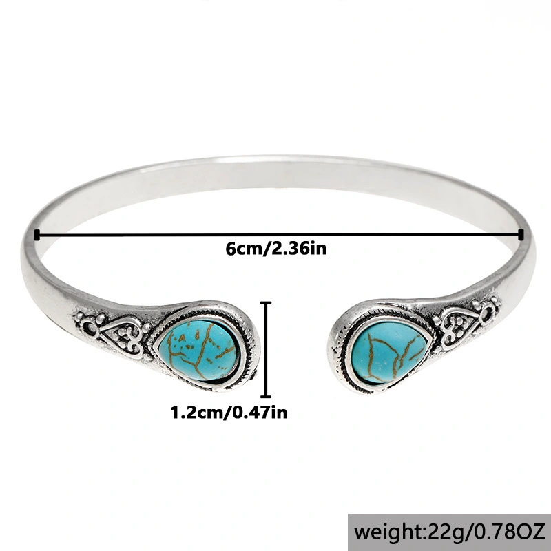 Bohemian Style Natural Turquoise Open-ended Bracelet Vintage Pattern Female