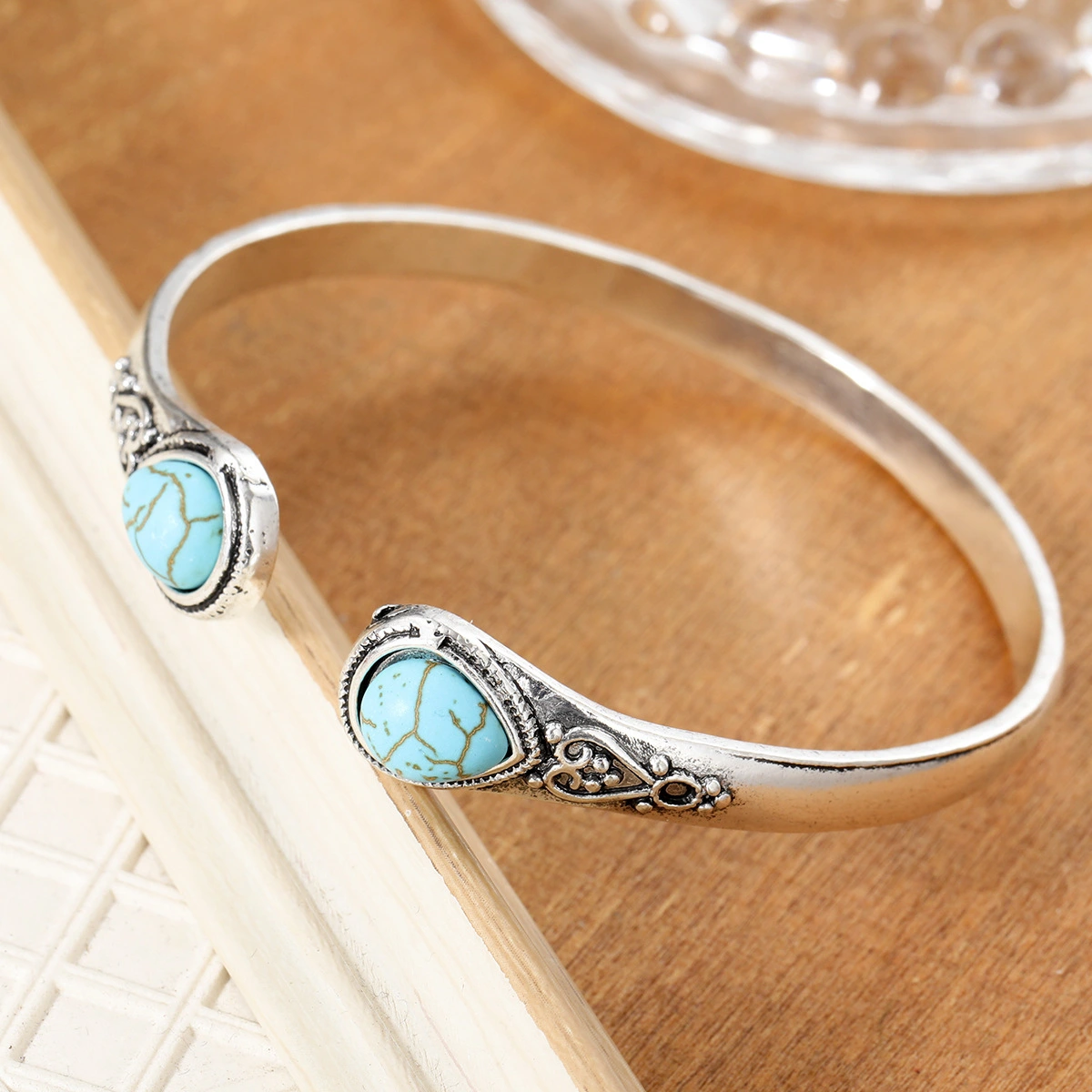 Bohemian Style Natural Turquoise Open-ended Bracelet Vintage Pattern Female