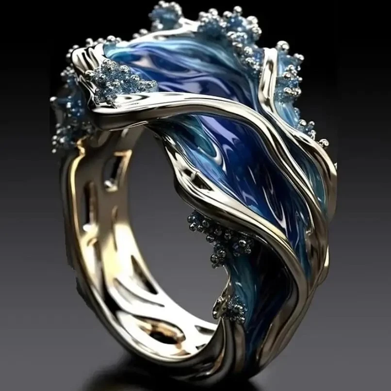 Fashion Wave Oil Drop Diamond Inlaid Women's High-end Ring