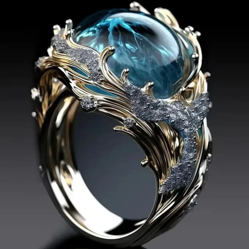 Fashion Wave Oil Drop Diamond Inlaid Women's High-end Ring