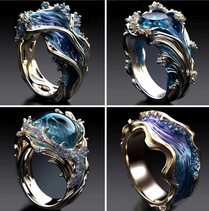 Fashion Wave Oil Drop Diamond Inlaid Women's High-end Ring