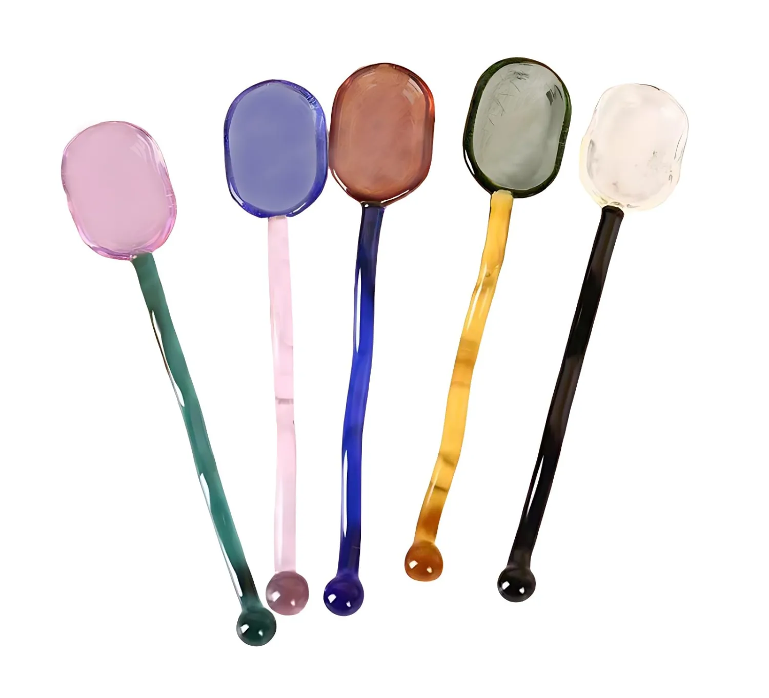 5 Pieces Glass Spoons - 6.1 inch Coffee Teaspoons, Heat Resistant Stirrers for Tea, Sugar, Home Bar Party (5 Color)