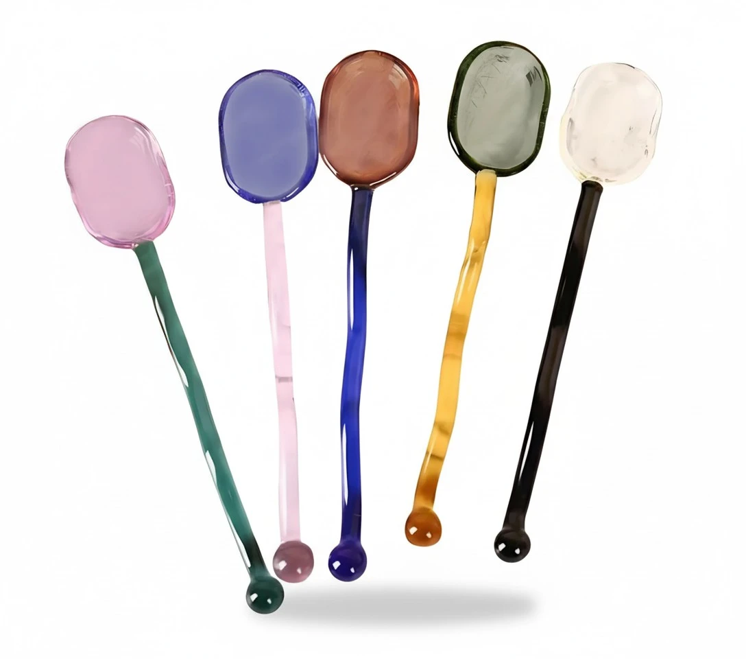5 Pieces Glass Spoons - 6.1 inch Coffee Teaspoons, Heat Resistant Stirrers for Tea, Sugar, Home Bar Party (5 Color)