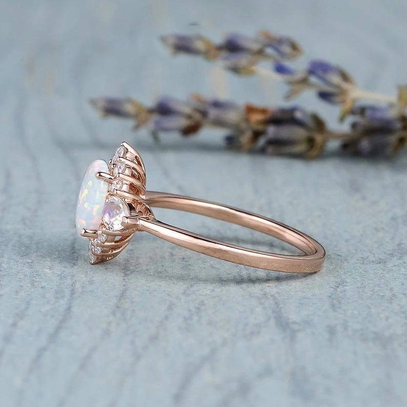 Inlaid Moonstone Opal Bronze Ring