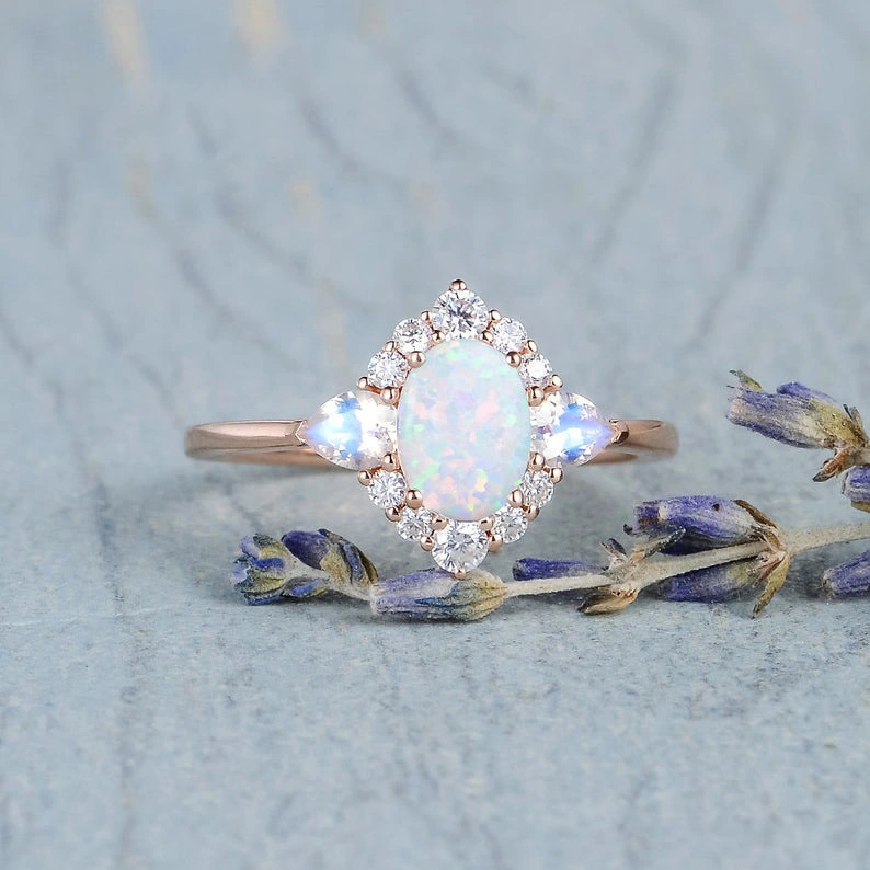 Inlaid Moonstone Opal Bronze Ring