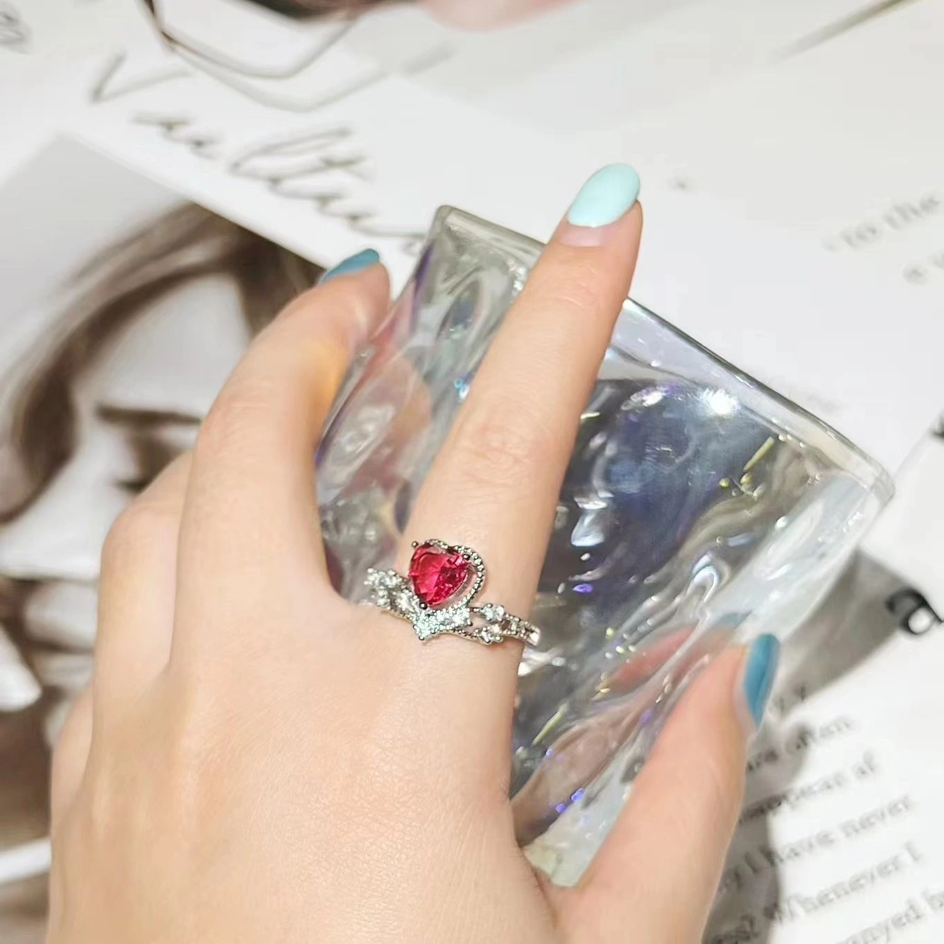Red Heart-shaped Zircon Ring Female High Sense Fashion Temperamental Minority Temperament Temperament Ring