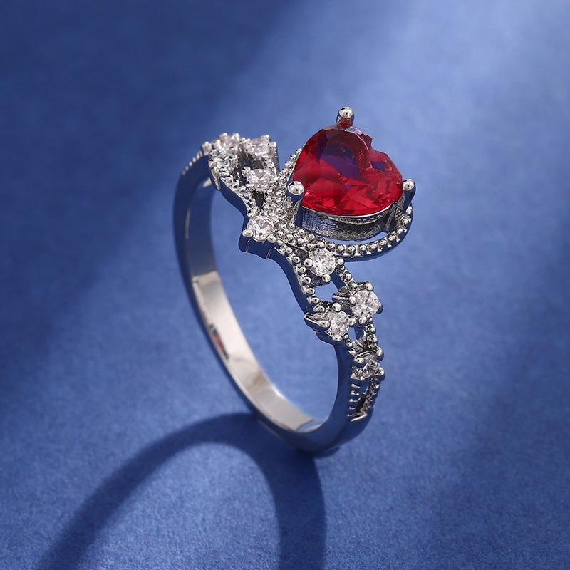 Red Heart-shaped Zircon Ring Female High Sense Fashion Temperamental Minority Temperament Temperament Ring