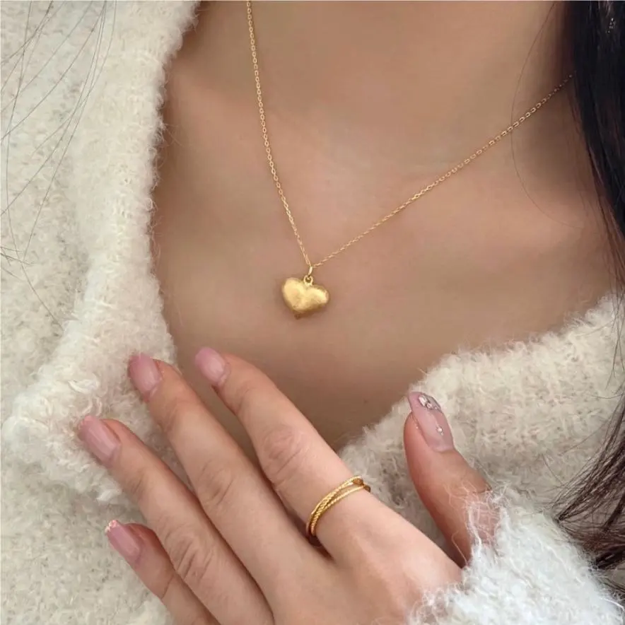 Korean Style 925 Sterling Silver Ins Brushed Heart Necklace