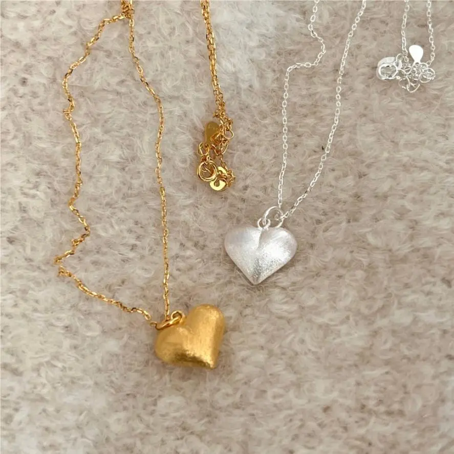 Korean Style 925 Sterling Silver Ins Brushed Heart Necklace