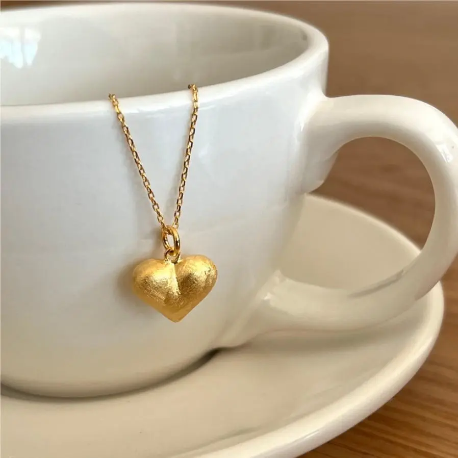 Korean Style 925 Sterling Silver Ins Brushed Heart Necklace
