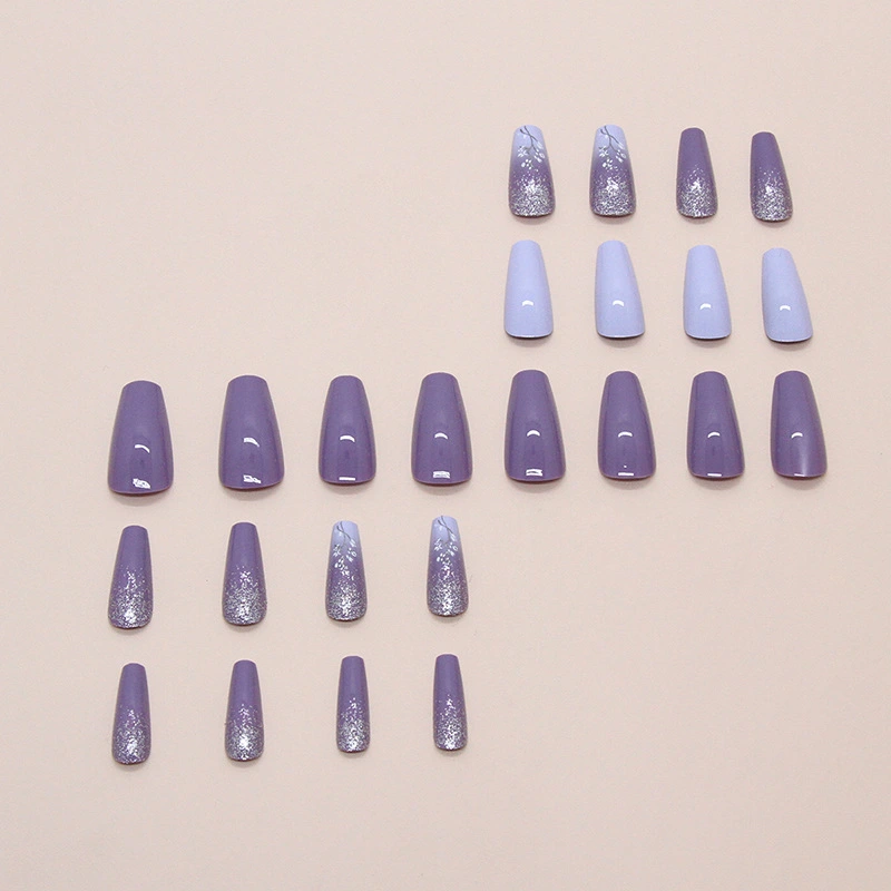 Press-on Ballet Nail Stickers Purple Vine Removable