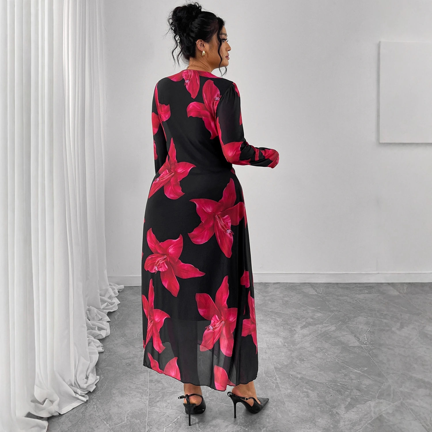 Floral High-end Waist-cinching Slimming Dress