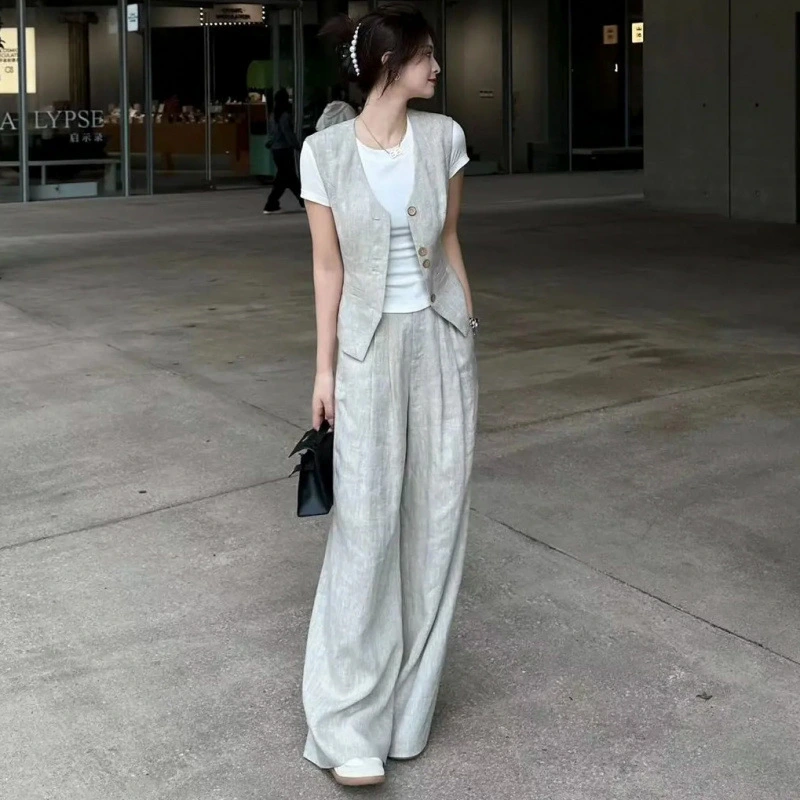 New Temperament Vest Short Jacket Top Casual Straight Wide-leg Pants