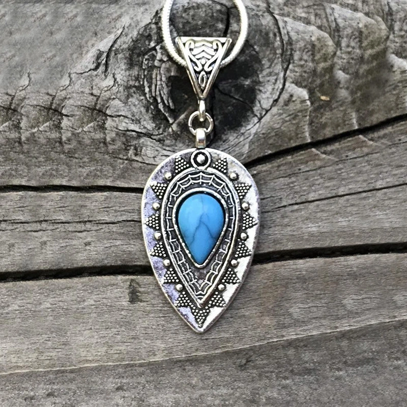 Vintage Carved Water Drop Pendant Bohemian Necklace Clothes Accessories