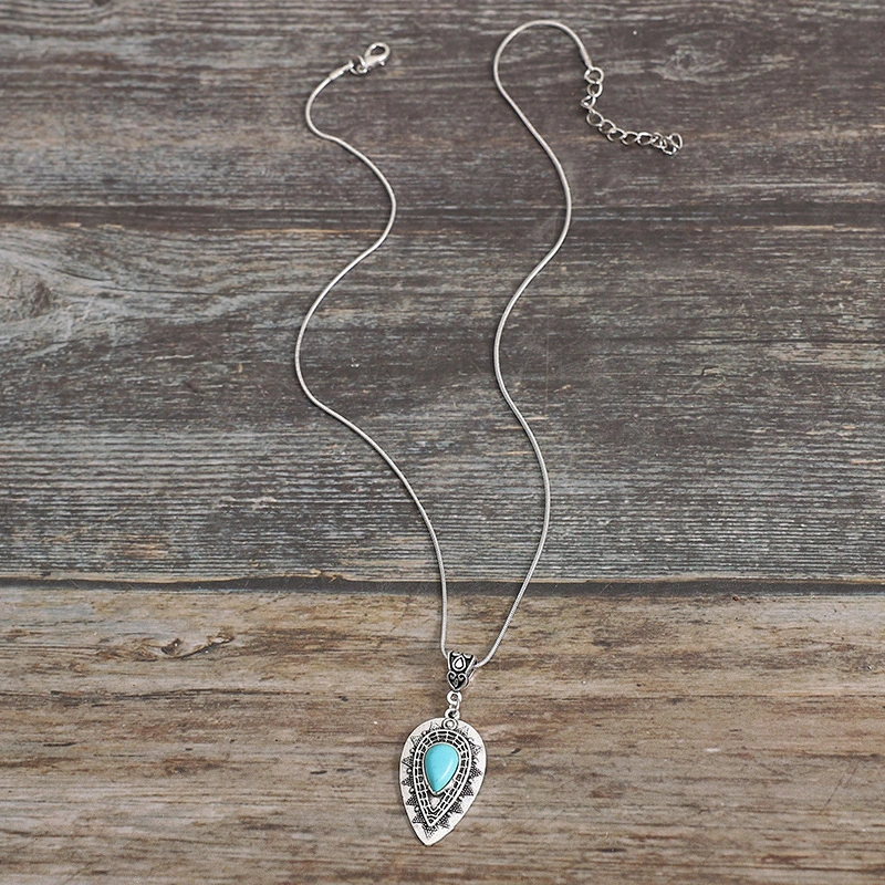 Vintage Carved Water Drop Pendant Bohemian Necklace Clothes Accessories