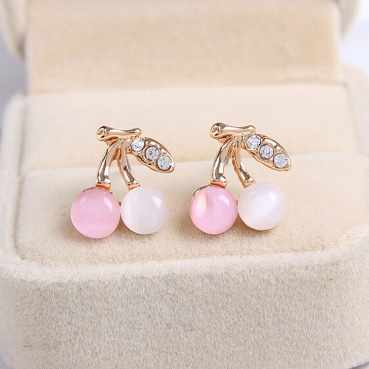 Colored Cat's Eye Stone Cherry Earrings