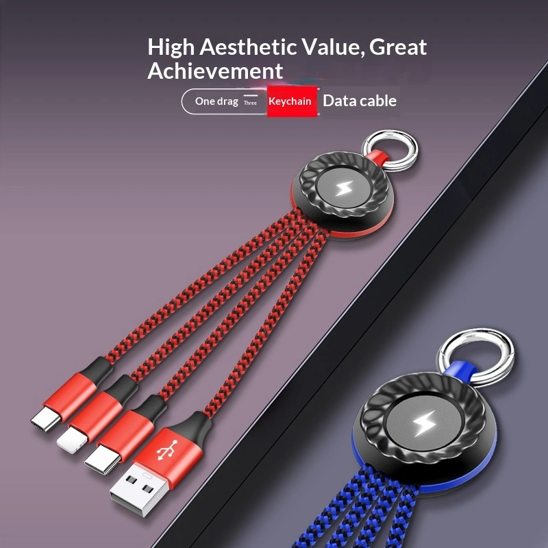 Glow Keychain Compatible With Android Type-C 3-in-1 Braided Fast Charging Cable