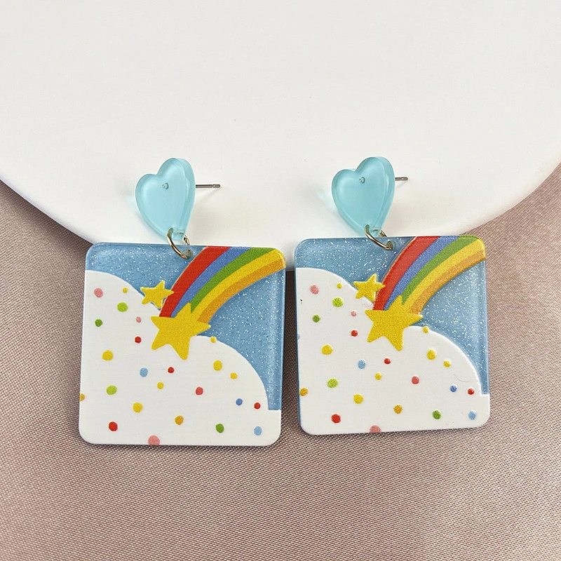 Women's Round Acrylic Lake Blue Earrings