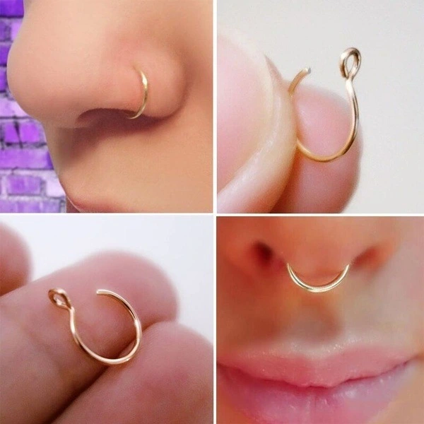 Non-piercing Nose Ring Plated 14K Gold Nose Stud