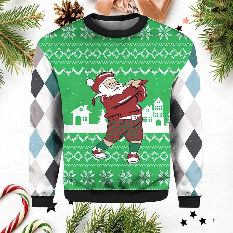 Ugly Christmas Sweater With Santa Graphic 3D Printed Hoodie Casual