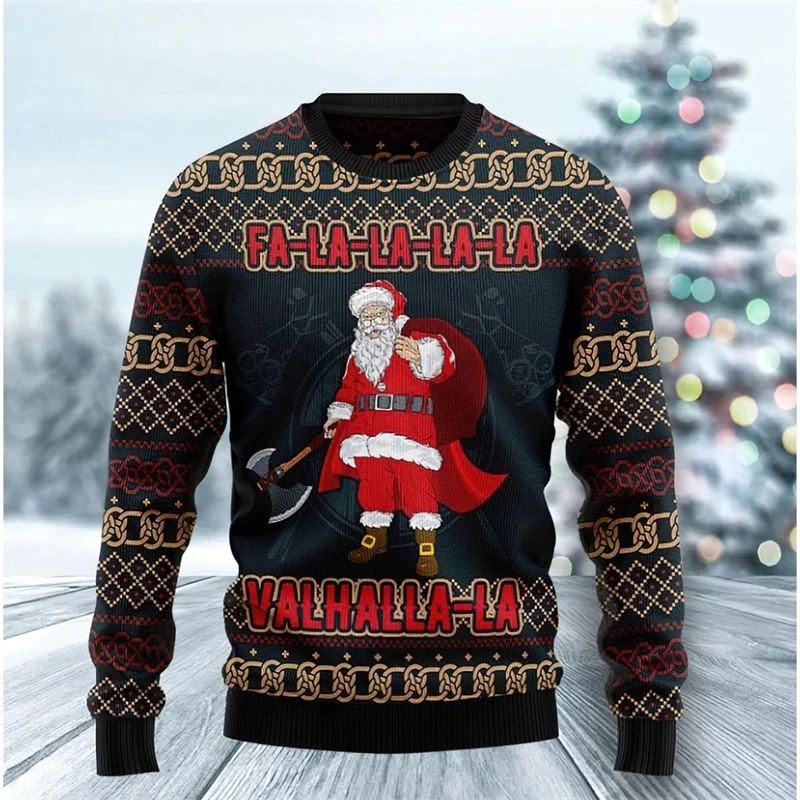 Ugly Christmas Sweater With Santa Graphic 3D Printed Hoodie Casual