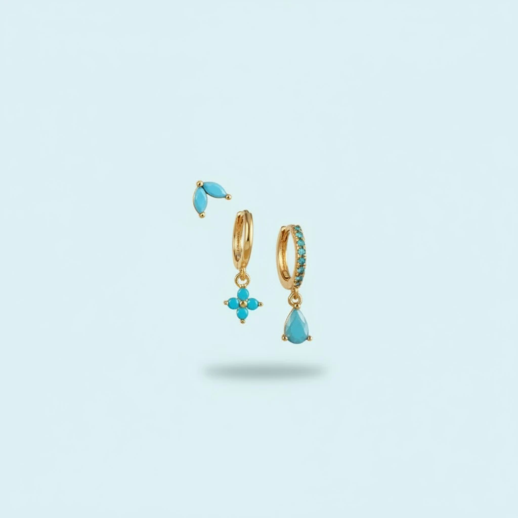 Fashion Diamond-embedded Turquoise Earring Set Women