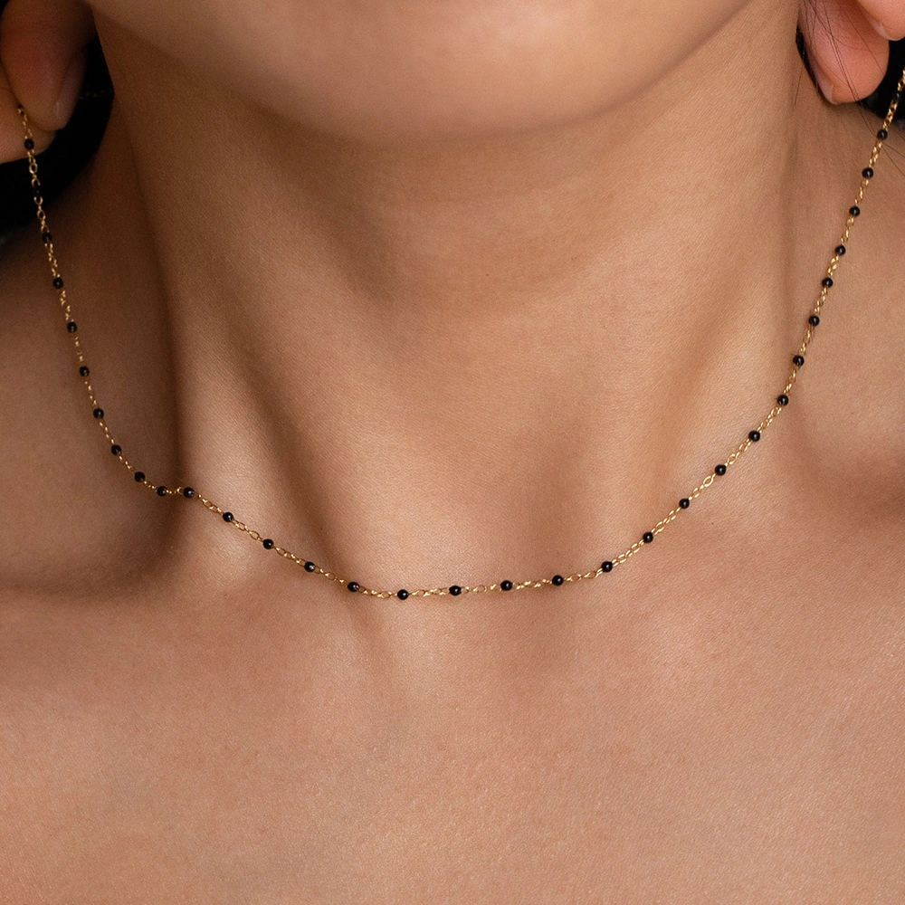 Bohemian-style Versatile Black Resin Summer Bean-bead Necklace With Colorful Resin Drops