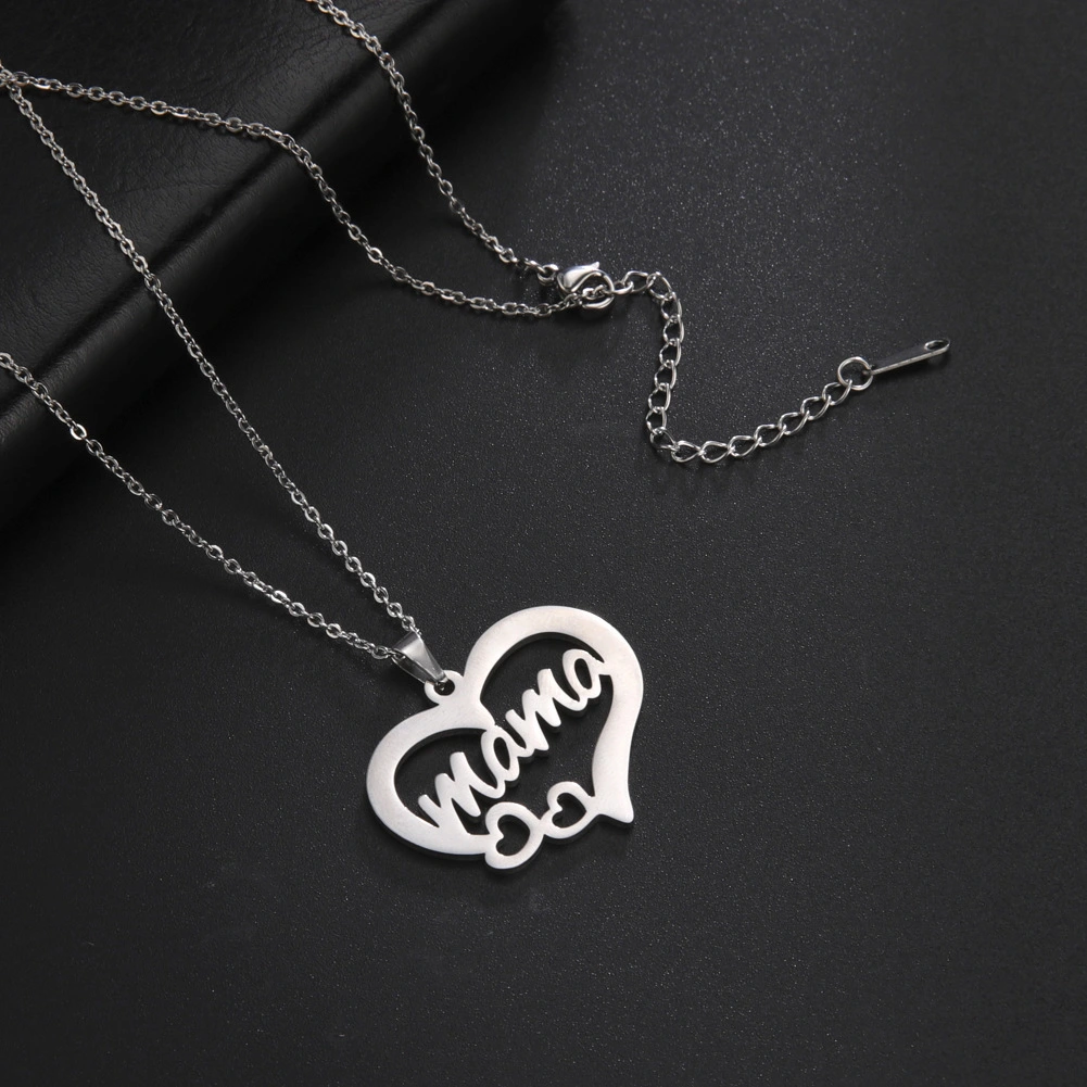 Hollow Heart Mama Letter Pattern Stainless Steel Necklace