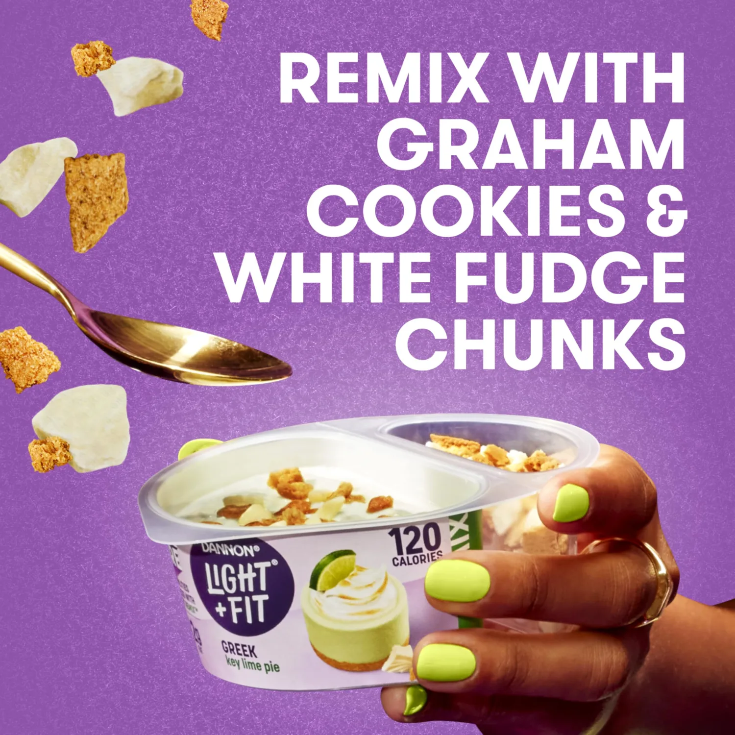 Dannon Light + Fit REMIX Key Lime Pie Nonfat Greek Yogurt with Graham Cookies and White Fudge Chunks Mix-Ins, 4.5 OZ Yogurt Cups