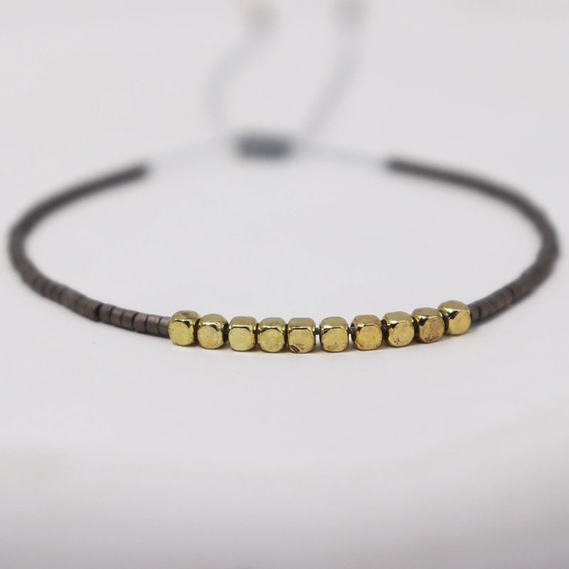 Simple Personality Solid Color Handmade Woven Copper Bead Bracelet