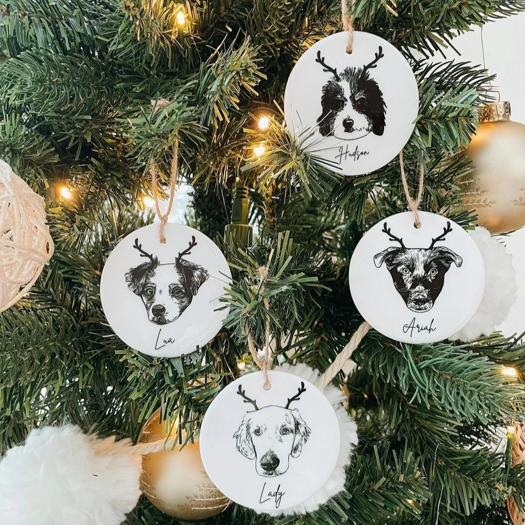 Personalized Pet Portrait Ceramic Pendant Christmas Ornament