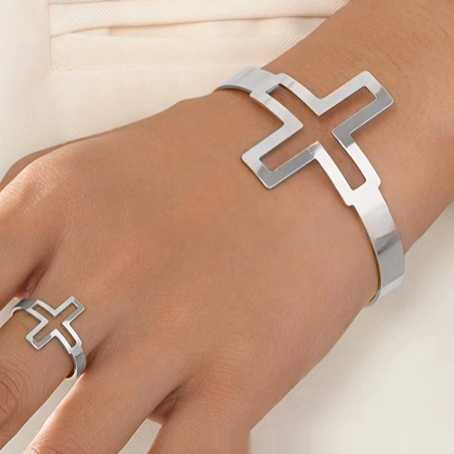 Designer-style Niche Minimalist Gold Jewelry Open-ended Bracelet And Ring